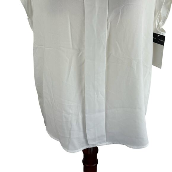 TAHARI ASL CAP SLEEVE PLEAT FRONT CAREER BLOUSE IN IVORY NWT WOMEN'S SIZE LARGE - Picture 10 of 16